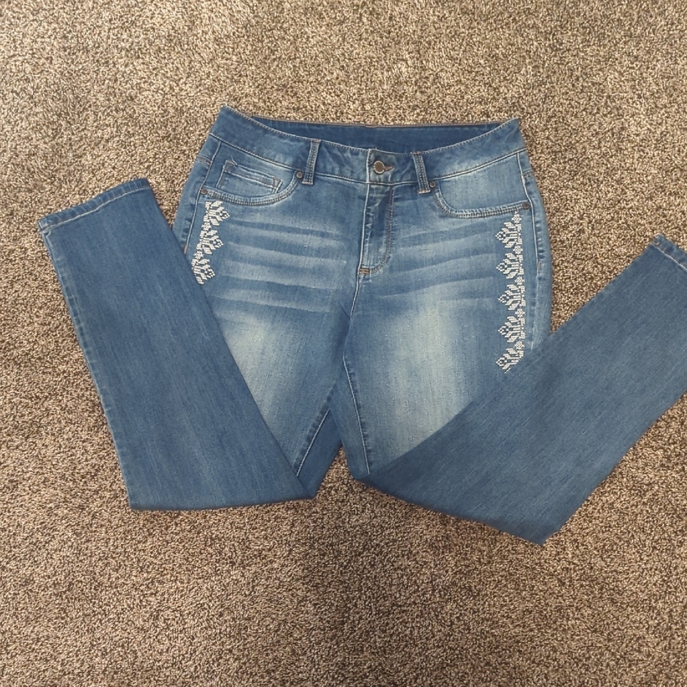 Workshop Republic Clothing Blue Skinny Jeans with Embroidery
